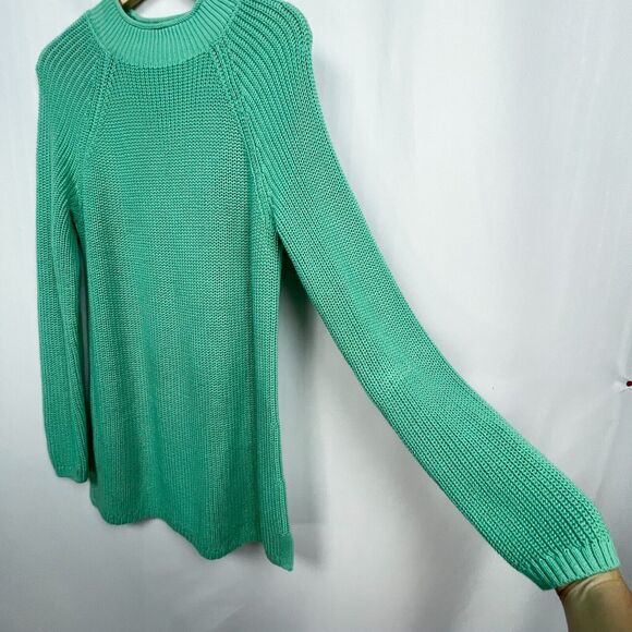 Talbots Mock Neck Heavy Cotton Pullover Sweater L Aqua Blue Knit - Picture 5 of 13